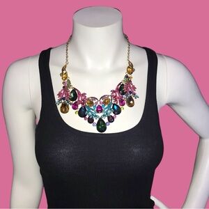 NWOT Multicolor Crystal Teardrop Filigree Necklace and Earrings